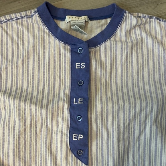 ESLEEP VTG 90s Women's Blue and White Striped Pajama Set - Picture 2 of 5